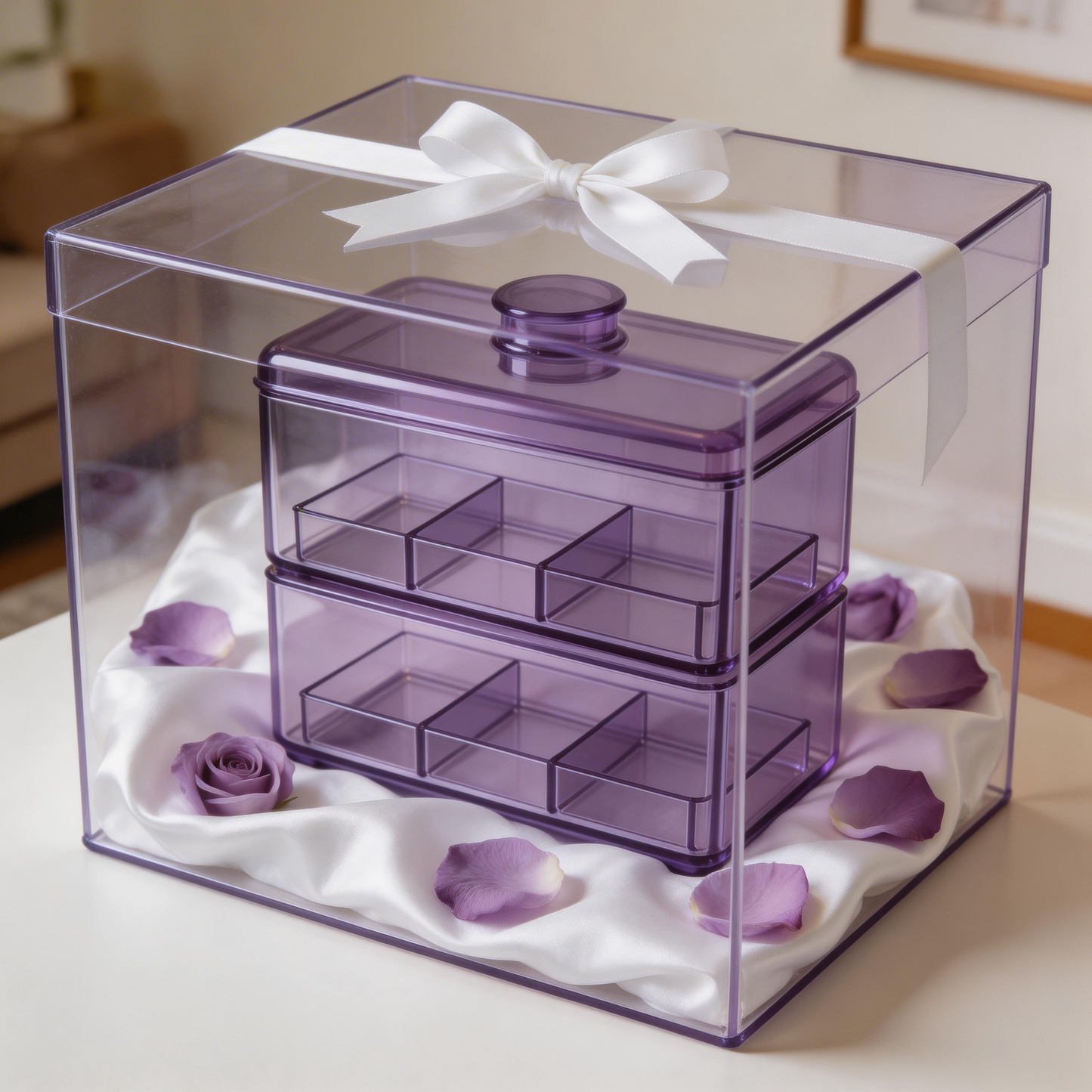 Organize in Style | Transparent Plastic | Modern Desktop Storage | Perfect Gift for Organization Enthusiasts | Elegant Purple Design