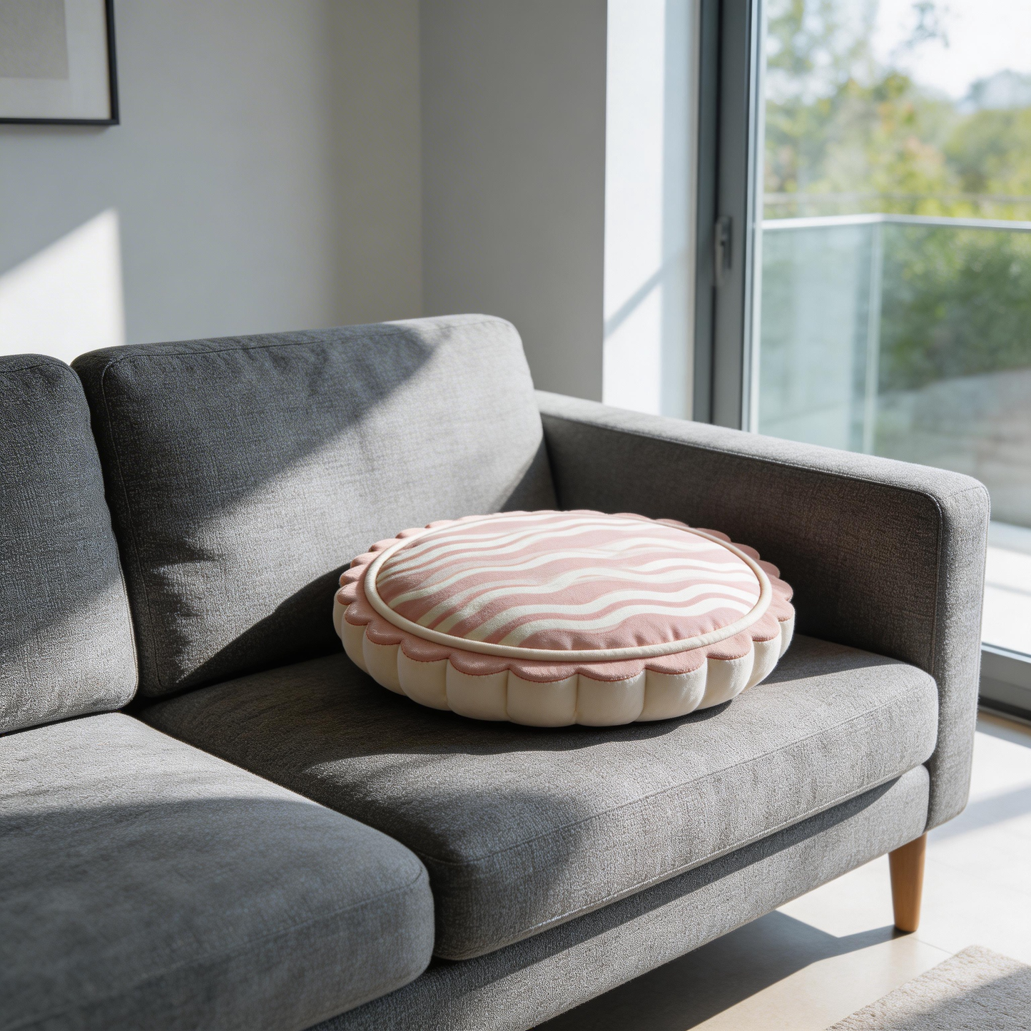 Adorable Round Pillow | Soft Velvet | Cute Home Decor | Perfect Gift for Cozy Spaces | Sweet Pink & White Stripes