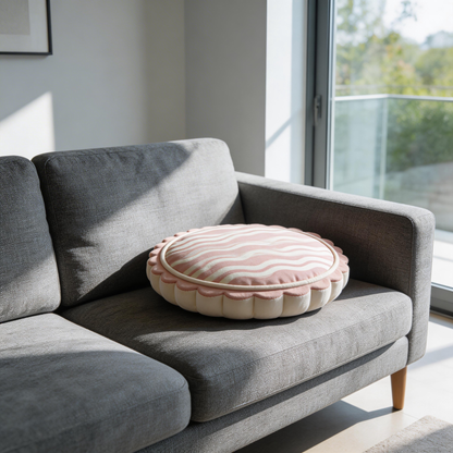 Adorable Round Pillow | Soft Velvet | Cute Home Decor | Perfect Gift for Cozy Spaces | Sweet Pink & White Stripes