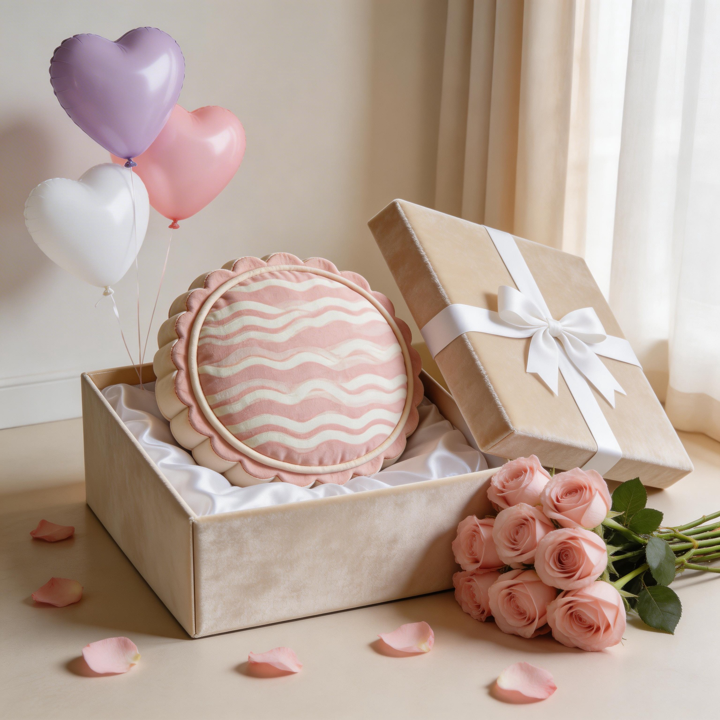 Adorable Round Pillow | Soft Velvet | Cute Home Decor | Perfect Gift for Cozy Spaces | Sweet Pink & White Stripes
