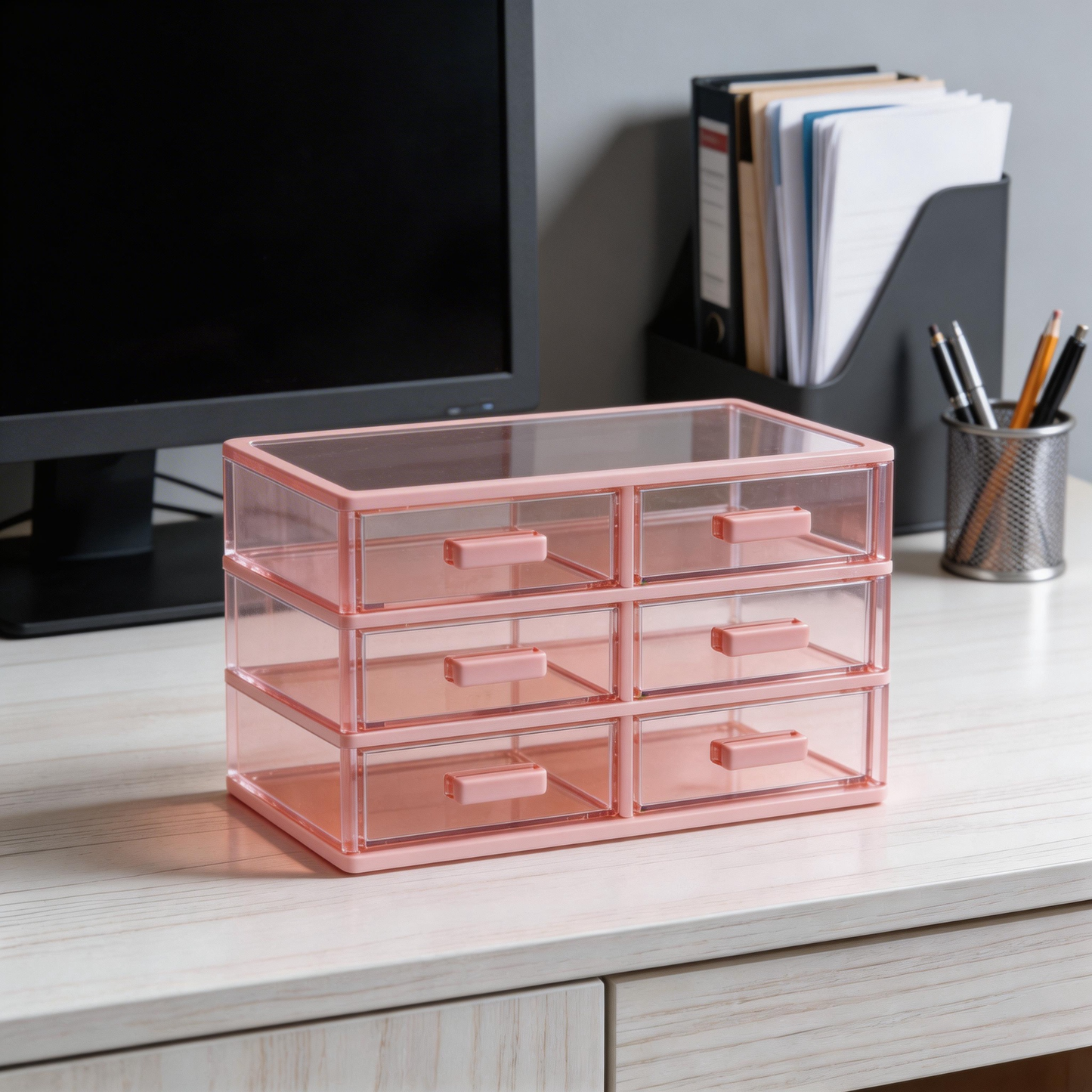 Functional Design | Transparent Plastic | Organize Your Home or Office | Perfect Gift for Tidy Enthusiasts | Sleek Pink Color