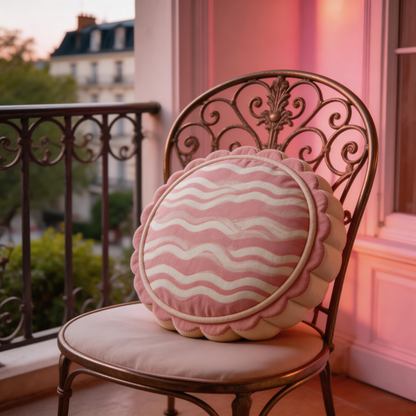 Adorable Round Pillow | Soft Velvet | Cute Home Decor | Perfect Gift for Cozy Spaces | Sweet Pink & White Stripes