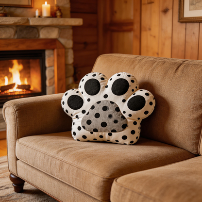 Adorable Paw Print Pillow | Soft Cotton | Cute Home Decor | Perfect Gift for Pet Lovers | Fun Polka Dot Design