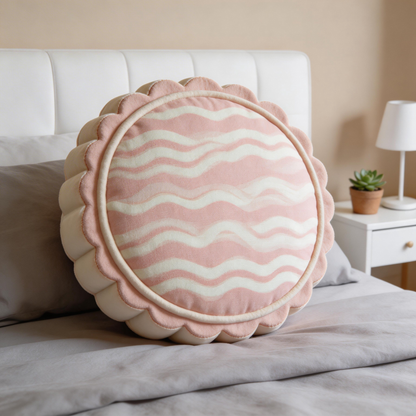 Adorable Round Pillow | Soft Velvet | Cute Home Decor | Perfect Gift for Cozy Spaces | Sweet Pink & White Stripes