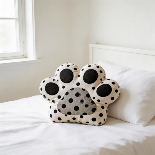 Adorable Paw Print Pillow | Soft Cotton | Cute Home Decor | Perfect Gift for Pet Lovers | Fun Polka Dot Design