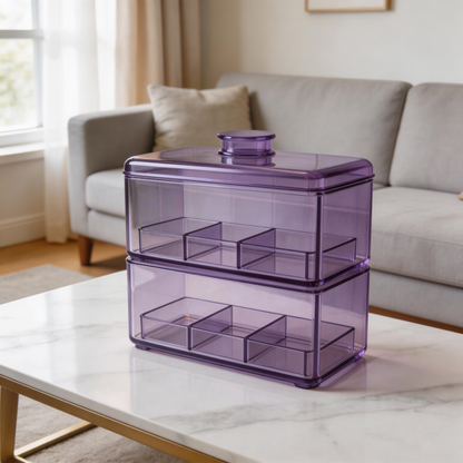Organize in Style | Transparent Plastic | Modern Desktop Storage | Perfect Gift for Organization Enthusiasts | Elegant Purple Design