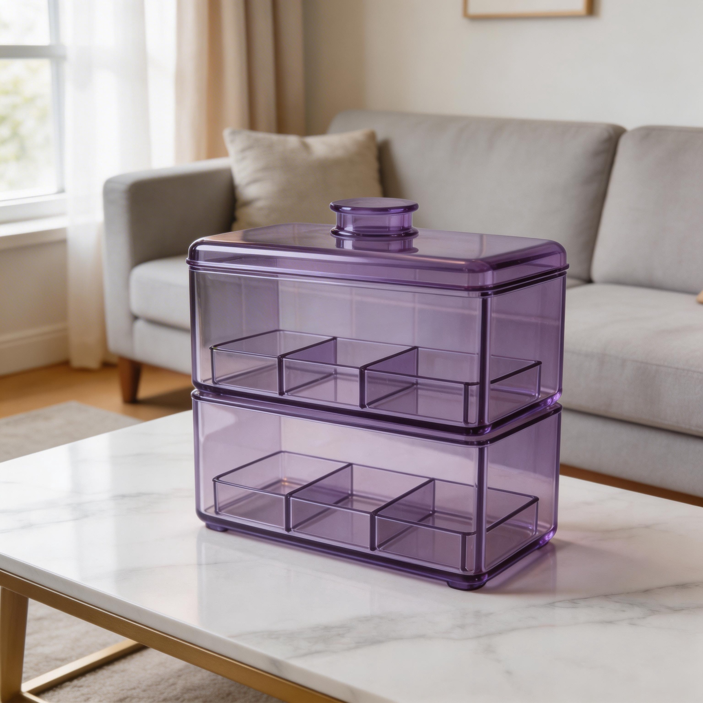 Organize in Style | Transparent Plastic | Modern Desktop Storage | Perfect Gift for Organization Enthusiasts | Elegant Purple Design