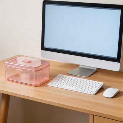 Sleek & Transparent | Premium Plastic | Modern Desk Organizer | Perfect Gift for Neat Freaks | Elegant Pink Design
