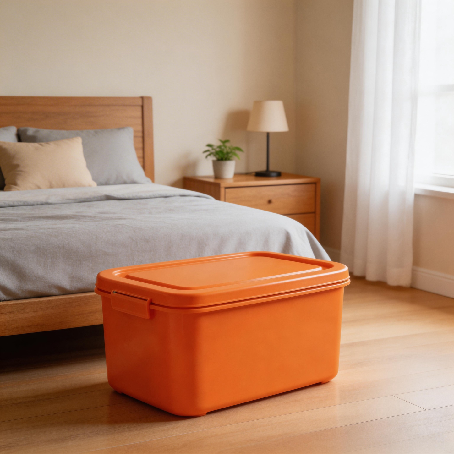 Bold & Durable | Premium Plastic | Vibrant Orange Storage Box | Perfect for Organization | Easy-to-Store Design