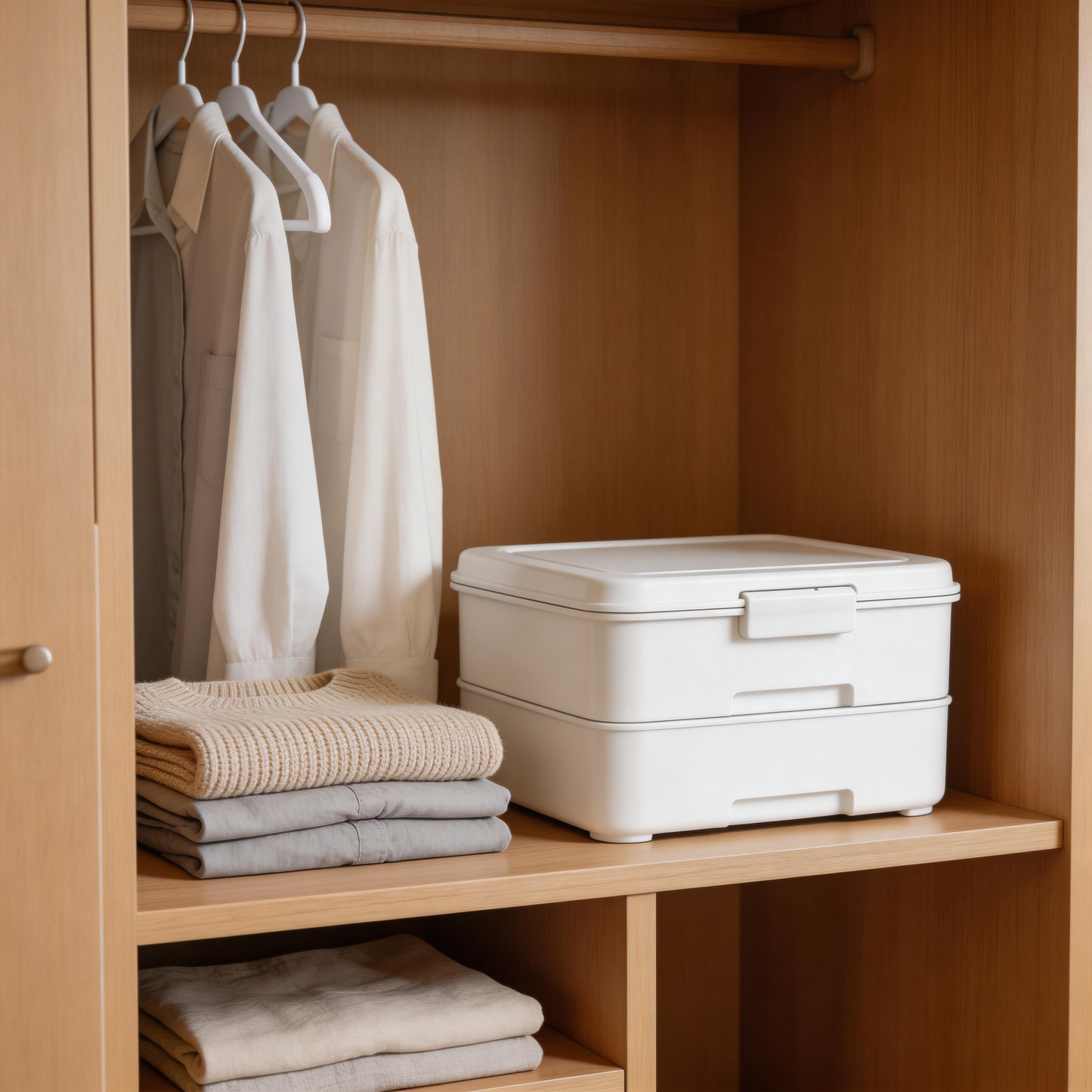 Functional & Space-Saving | Durable Plastic | Minimalist White Storage Box | Ideal for Home Organization | Stackable and Practical Design